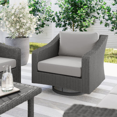 Outdoor Rattan Wicker Swivel Chair with All-Weather Cushions - View 2