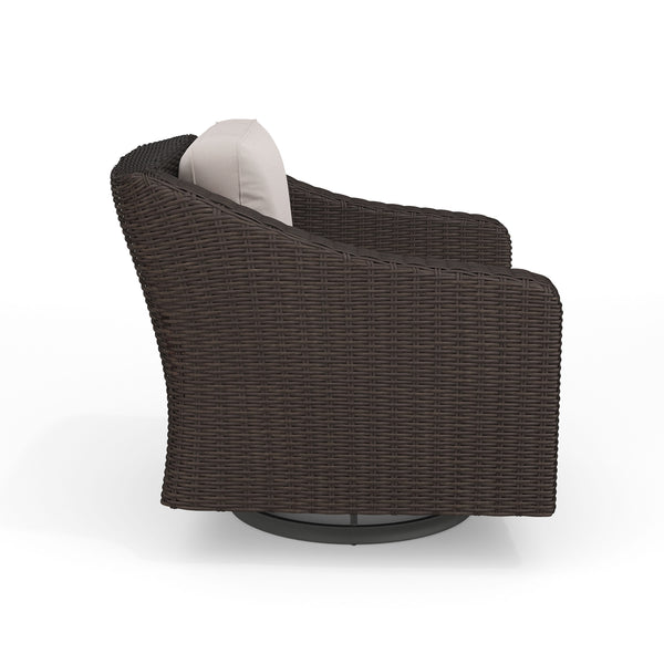 Tan Cushions/Brown Frame |#| Outdoor Rattan Wicker Swivel Chair with All-Weather Cushions - Brown/Tan