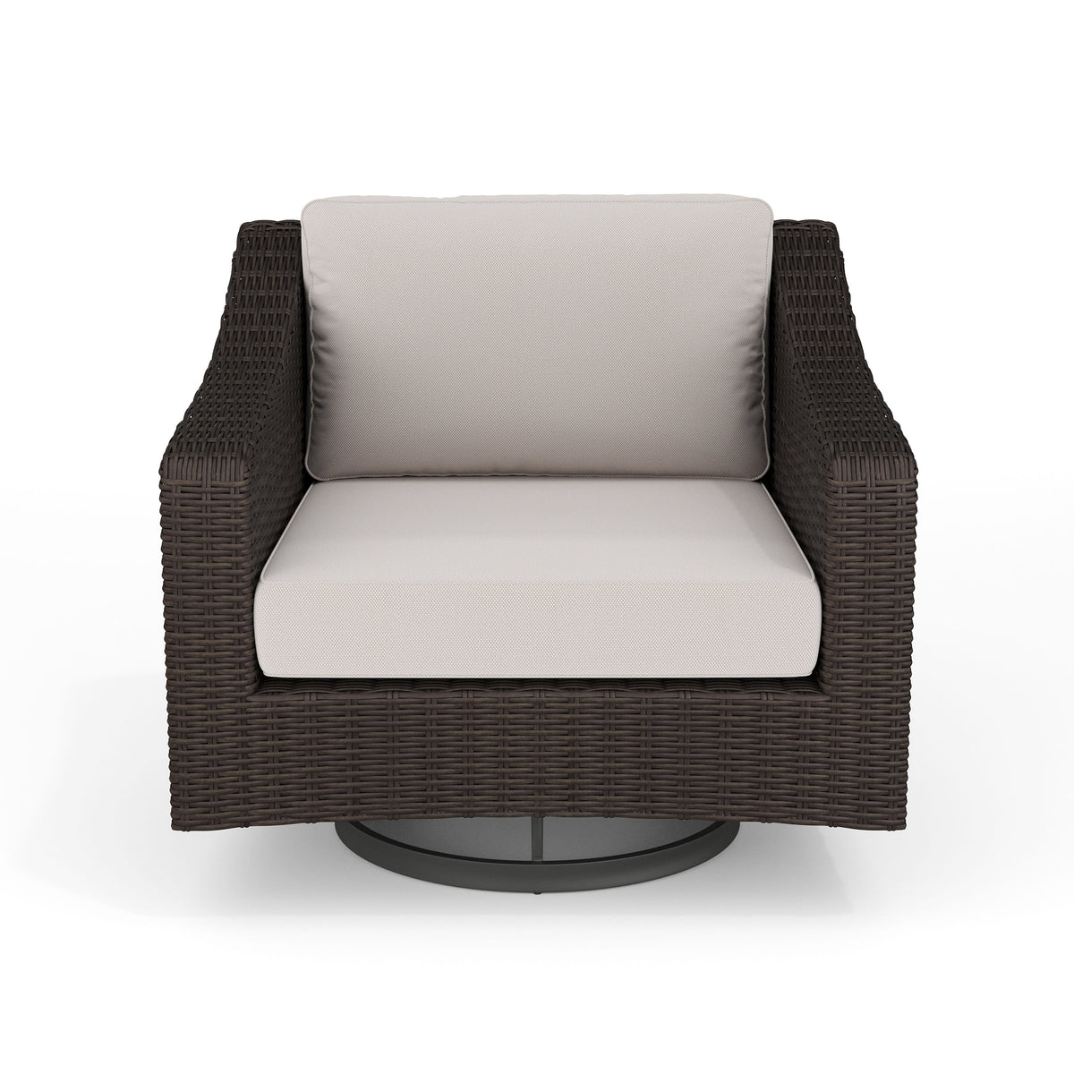Tan Cushions/Brown Frame |#| Outdoor Rattan Wicker Swivel Chair with All-Weather Cushions - Brown/Tan