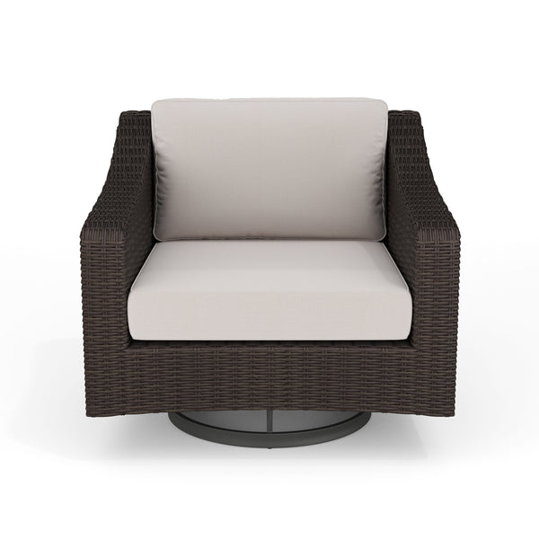 Tan Cushions/Brown Frame |#| Outdoor Rattan Wicker Swivel Chair with All-Weather Cushions - Brown/Tan