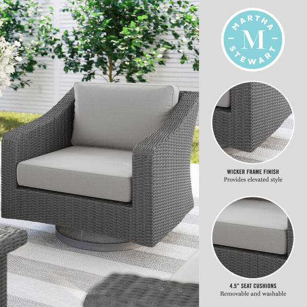 Gray Cushions/Gray Frame |#| Outdoor Rattan Wicker Swivel Chair with All-Weather Cushions - Gray/Gray