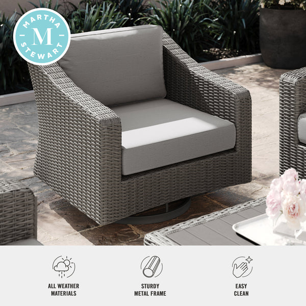 Gray Cushions/Gray Frame |#| Outdoor Rattan Wicker Swivel Chair with All-Weather Cushions - Gray/Gray