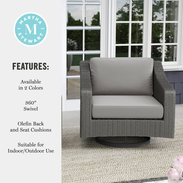 Gray Cushions/Gray Frame |#| Outdoor Rattan Wicker Swivel Chair with All-Weather Cushions - Gray/Gray