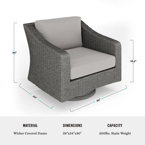 Gray Cushions/Gray Frame |#| Outdoor Rattan Wicker Swivel Chair with All-Weather Cushions - Gray/Gray