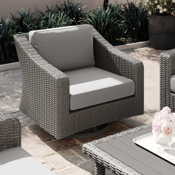Gray Cushions/Gray Frame |#| Outdoor Rattan Wicker Swivel Chair with All-Weather Cushions - Gray/Gray