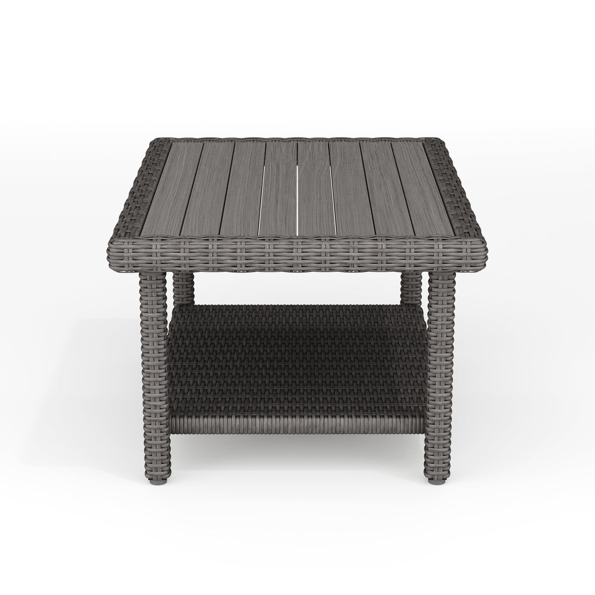 Gray |#| Outdoor Rattan Wicker Patio Coffee Table with Engineered Wood Top - Gray