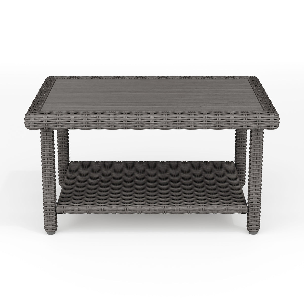 Gray |#| Outdoor Rattan Wicker Patio Coffee Table with Engineered Wood Top - Gray