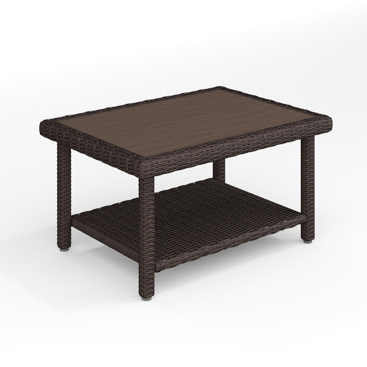 Brown |#| Outdoor Rattan Wicker Patio Coffee Table with Engineered Wood Top - Brown