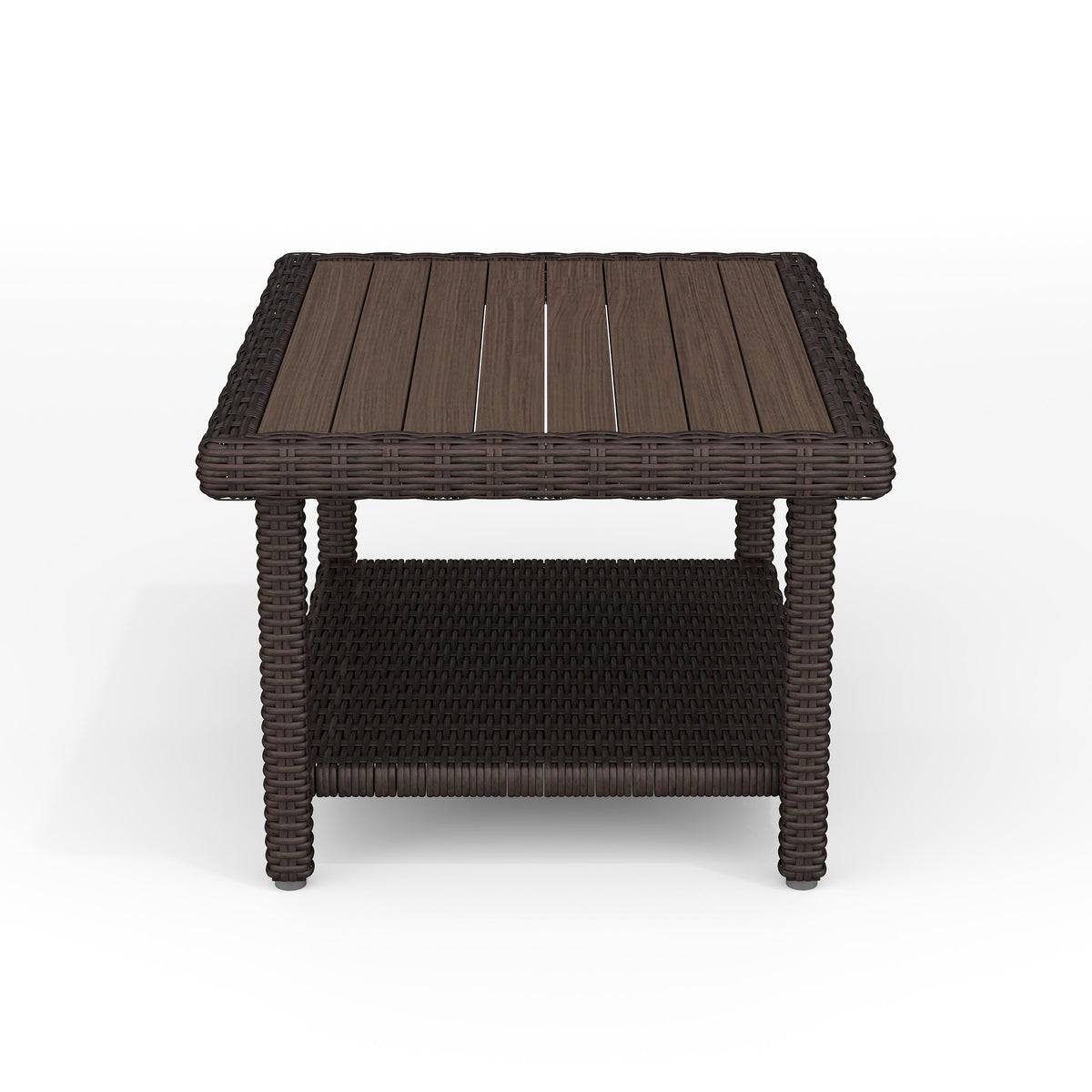 Brown |#| Outdoor Rattan Wicker Patio Coffee Table with Engineered Wood Top - Brown