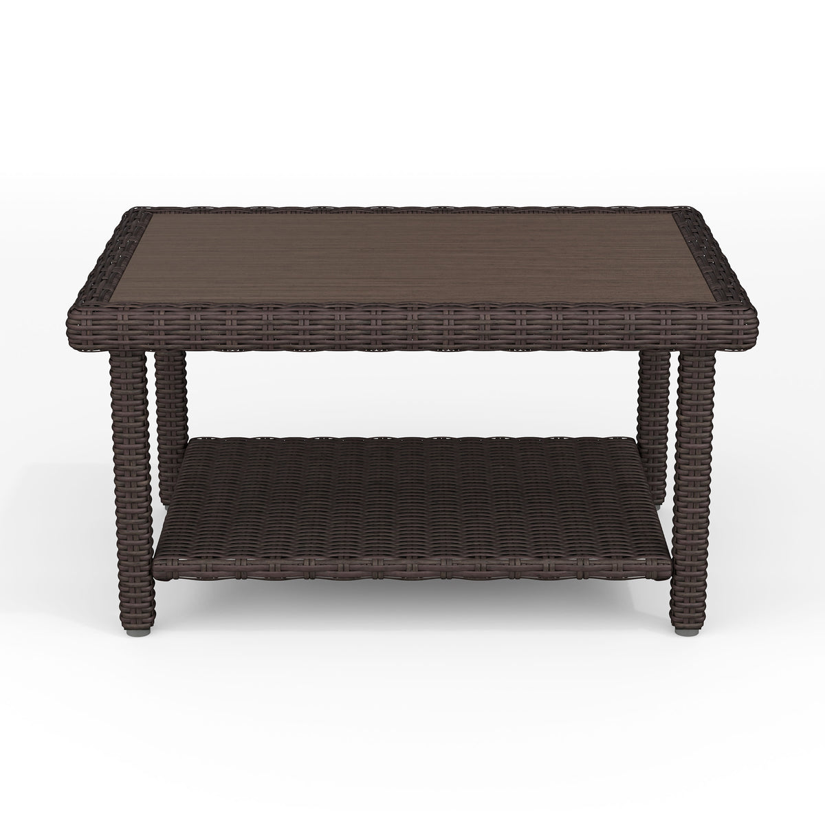 Brown |#| Outdoor Rattan Wicker Patio Coffee Table with Engineered Wood Top - Brown