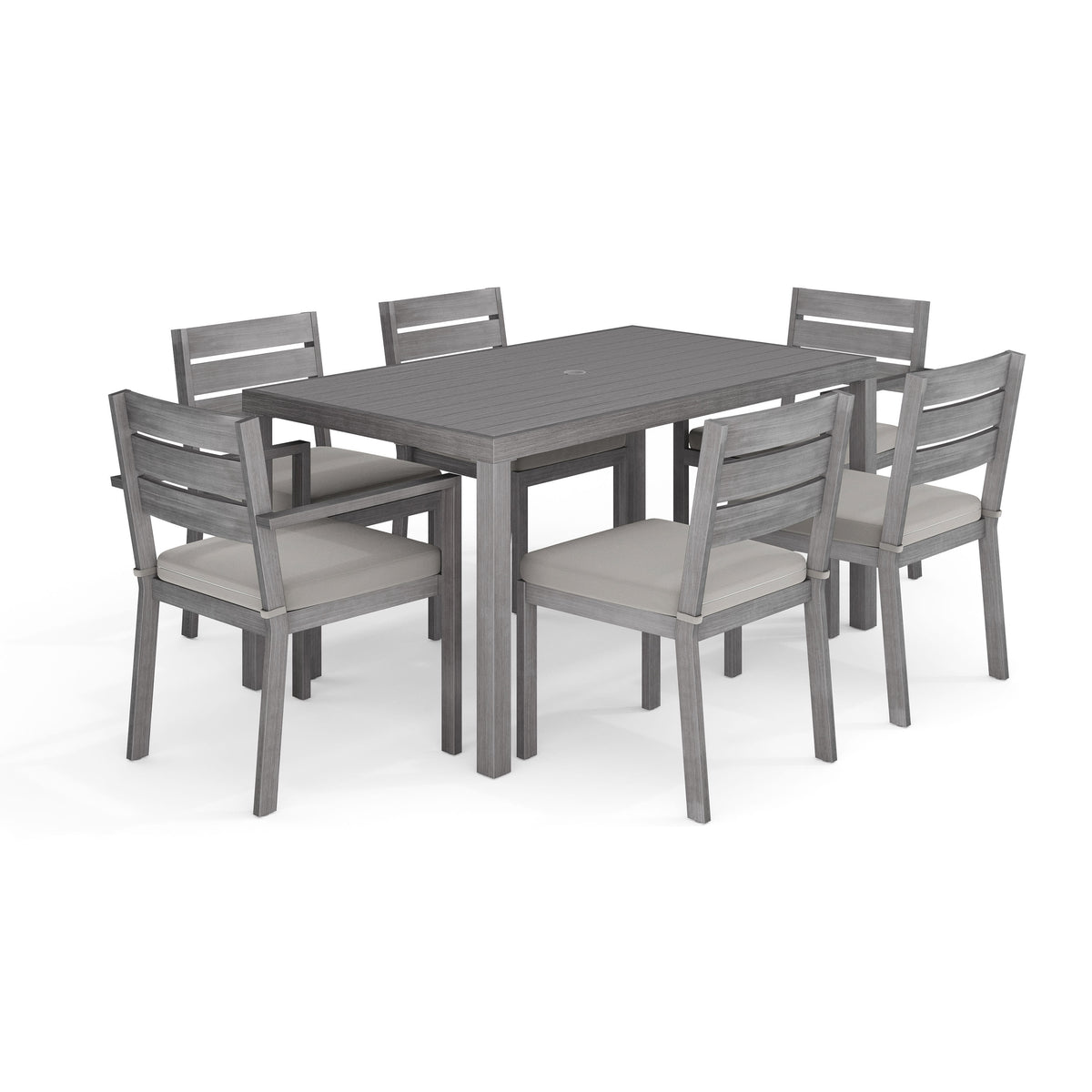 Gray |#| All-Weather Patio Set with 60" Table and 6 Stackable Dining Chairs - Gray/Gray