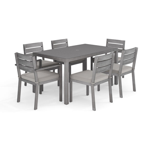 Gray |#| All-Weather Patio Set with 60" Table and 6 Stackable Dining Chairs - Gray/Gray