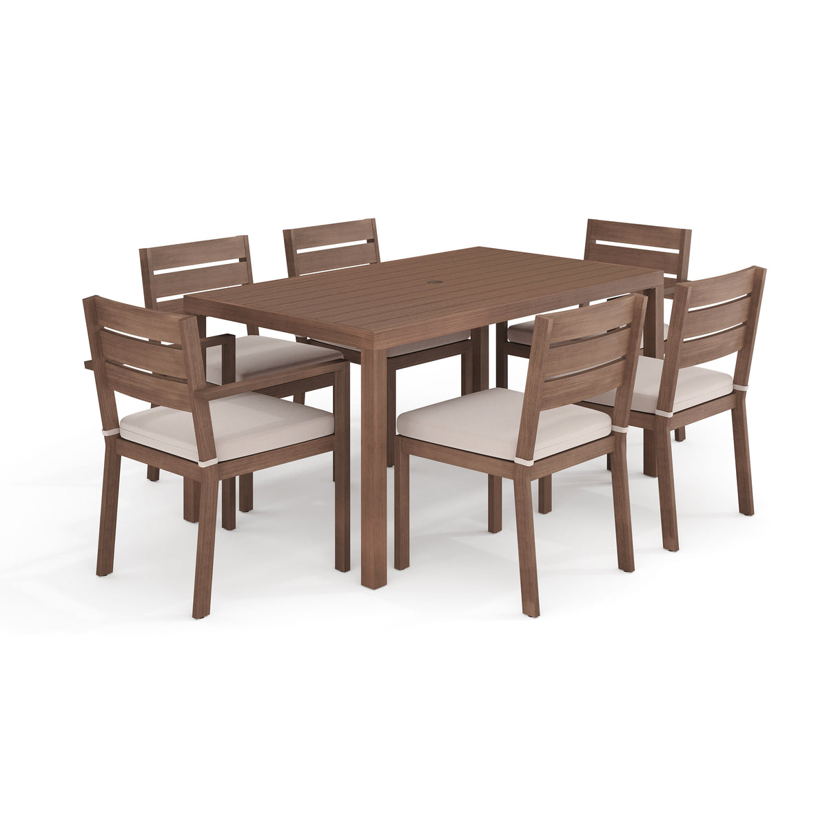 Brown |#| All-Weather Patio Set with 60" Table and 6 Stackable Dining Chairs - Brown/Cream