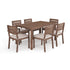 Bedford Indoor-Outdoor Patio Set with 60" Table and 6 Dining Chairs with Brushed Woodgrain Aluminum Finish and All-Weather Seat Cushions