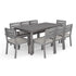 Bedford Indoor-Outdoor Patio Set with 70" Table and 8 Dining Chairs with Brushed Woodgrain Aluminum Finish and All-Weather Seat Cushions