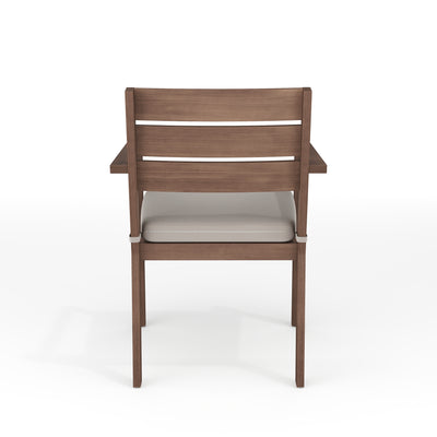 Bedford Indoor-Outdoor Stackable Patio Dining Armchair with Brushed Woodgrain Aluminum Finish and All-Weather Seat Cushion - View 2