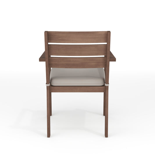 Bedford Indoor-Outdoor Stackable Patio Dining Armchair with Brushed Woodgrain Aluminum Finish and All-Weather Seat Cushion