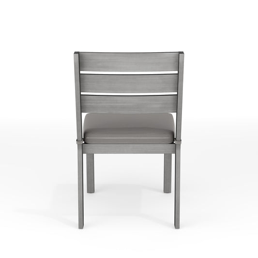 Bedford Indoor-Outdoor Stackable Patio Dining Chair with Brushed Woodgrain Aluminum Finish and All-Weather Seat Cushion