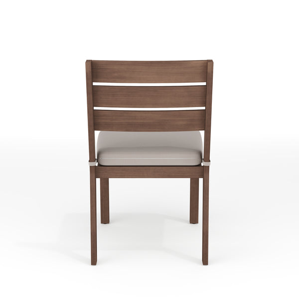 Brown |#| All-Weather Stacking Patio Side Dining Chair with Seat Cushion - Brown/Cream