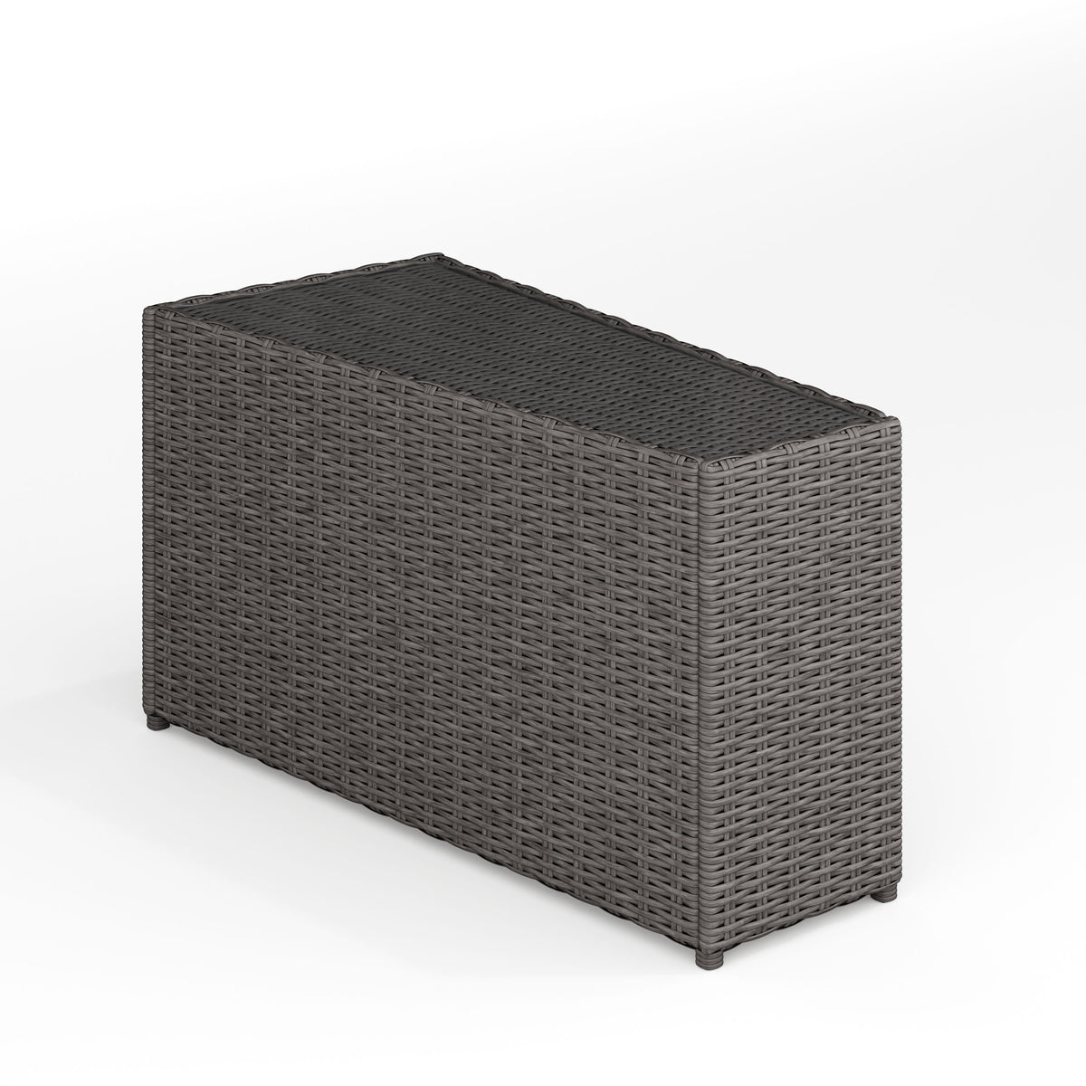 Gray |#| Outdoor Rattan Wicker Patio Side Table with Inset Tempered Glass Top - Gray