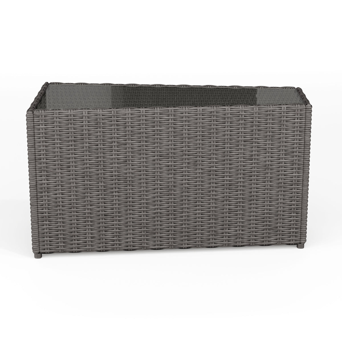 Gray |#| Outdoor Rattan Wicker Patio Side Table with Inset Tempered Glass Top - Gray