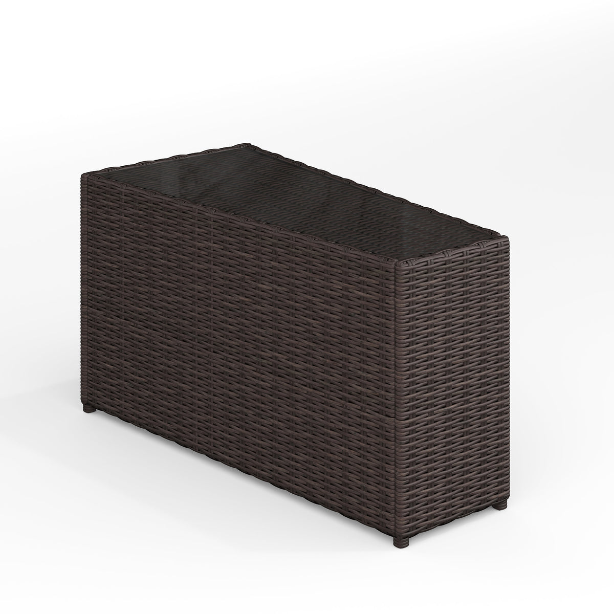 Brown |#| Outdoor Rattan Wicker Patio Side Table with Inset Tempered Glass Top - Brown