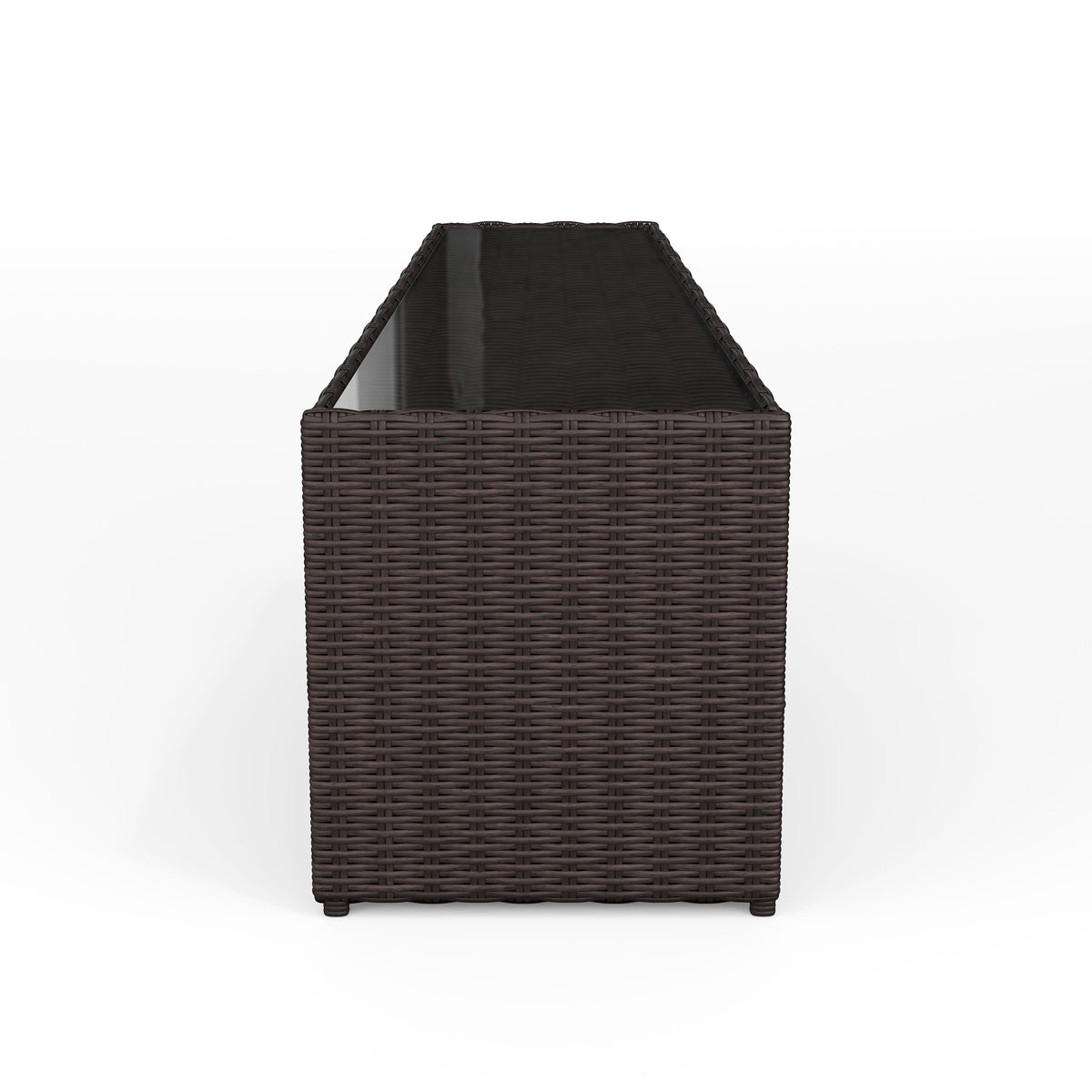 Brown |#| Outdoor Rattan Wicker Patio Side Table with Inset Tempered Glass Top - Brown