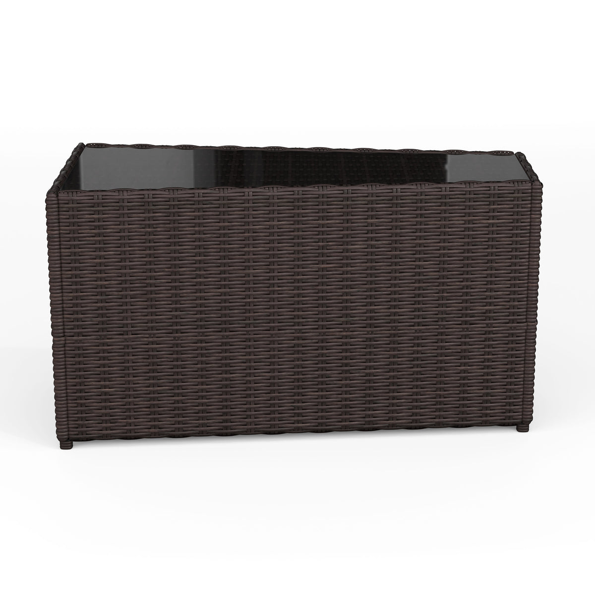 Brown |#| Outdoor Rattan Wicker Patio Side Table with Inset Tempered Glass Top - Brown