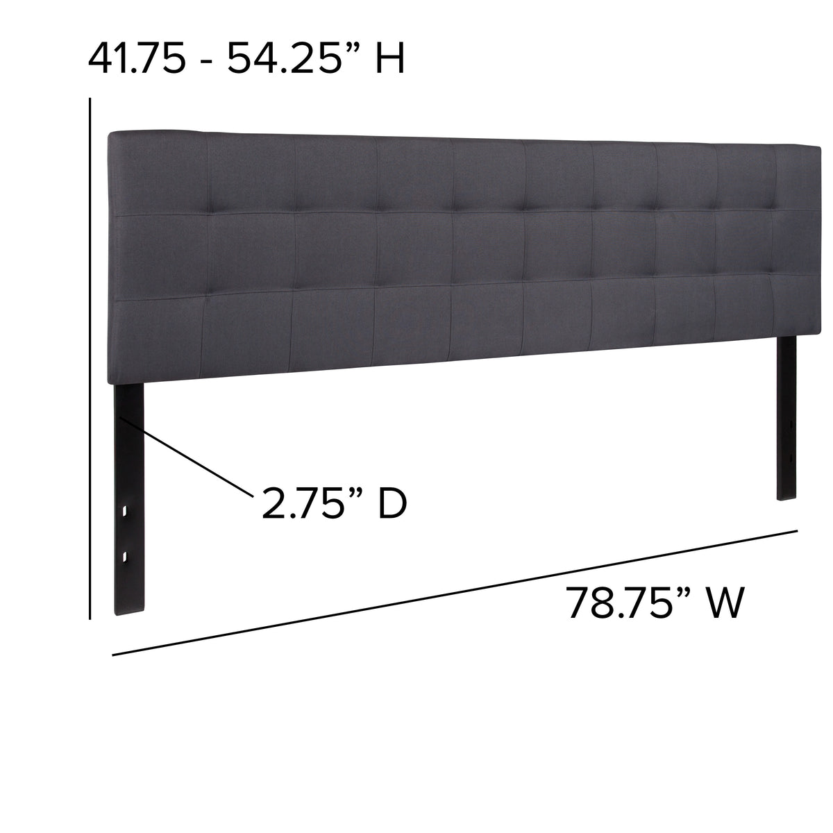 Dark Gray,King |#| Quilted Tufted Upholstered King Size Headboard in Dark Gray Fabric