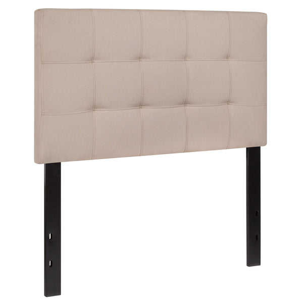 Beige,Twin |#| Quilted Tufted Upholstered Twin Size Headboard in Beige Fabric