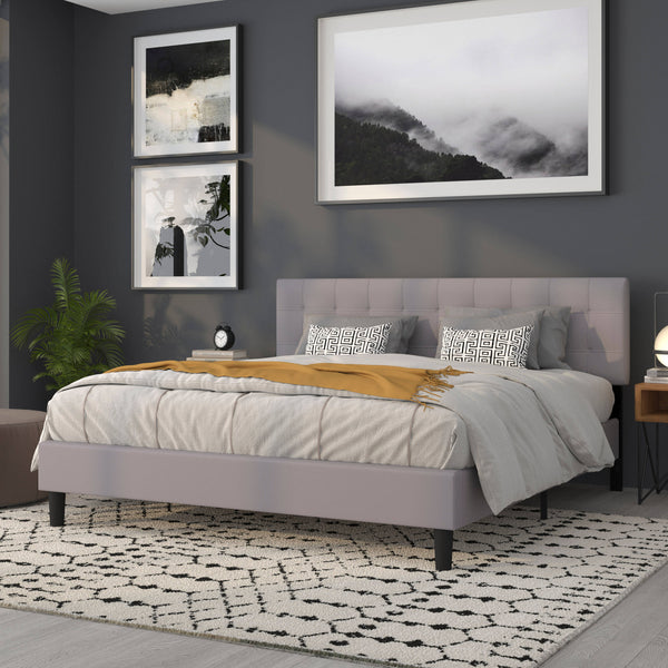Light Gray,King |#| Quilted Tufted Upholstered King Size Headboard in Light Gray Fabric