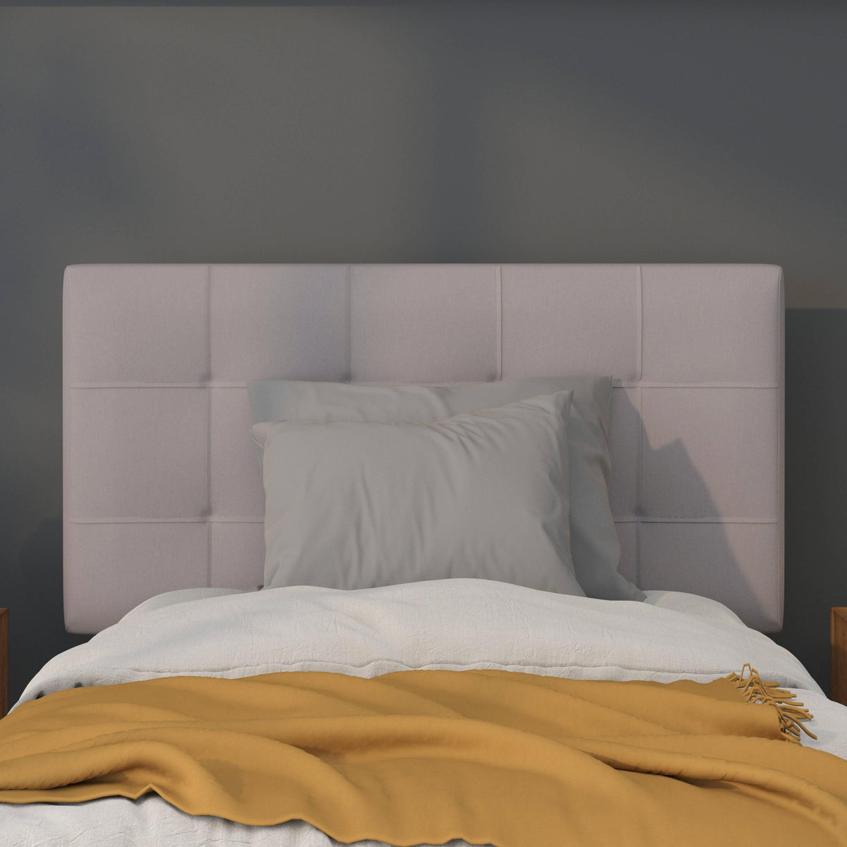 Light Gray,Twin |#| Quilted Tufted Upholstered Twin Size Headboard in Light Gray Fabric