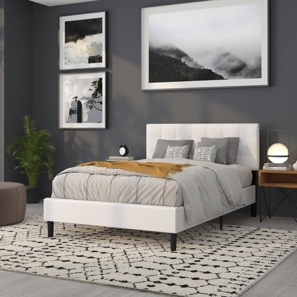 White,Full |#| Quilted Tufted Upholstered Full Size Headboard in White Fabric