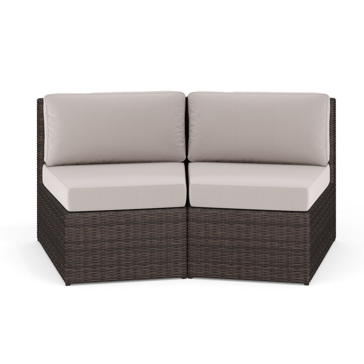 Tan Cushions/Brown Frame |#| 2PK Outdoor Modular Rattan Wicker Patio Curved Sectional Sofa Seats - BRN/Tan