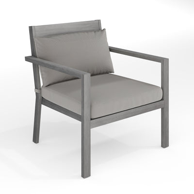 Bedford Set of 2 Indoor-Outdoor Patio Accent Chairs with Brushed Woodgrain Aluminum Finish and All-Weather Seat and Lumbar Cushions - View 1