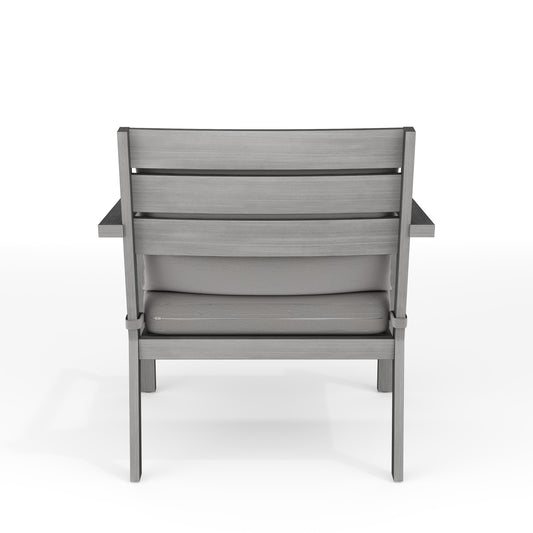 Bedford Set of 2 Indoor-Outdoor Patio Accent Chairs with Brushed Woodgrain Aluminum Finish and All-Weather Seat and Lumbar Cushions