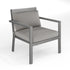 Bedford Set of 2 Indoor-Outdoor Patio Accent Chairs with Brushed Woodgrain Aluminum Finish and All-Weather Seat and Lumbar Cushions