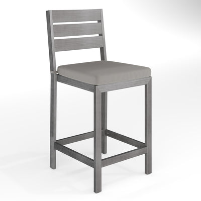 Bedford Set of 2 Indoor-Outdoor Patio Bar Stools with Brushed Woodgrain Aluminum Finish and All-Weather Seat Cushions - View 1