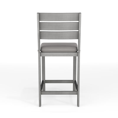 Bedford Set of 2 Indoor-Outdoor Patio Bar Stools with Brushed Woodgrain Aluminum Finish and All-Weather Seat Cushions - View 2