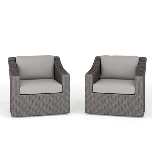 Bedford Set of 2 Indoor-Outdoor Patio Chairs in Rattan Wicker with 360° Swivel and All-Weather Cushions