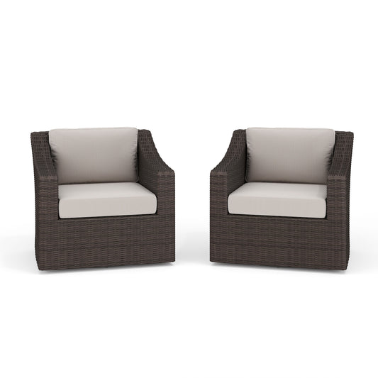 Bedford Set of 2 Indoor-Outdoor Patio Chairs in Rattan Wicker with 360° Swivel and All-Weather Cushions