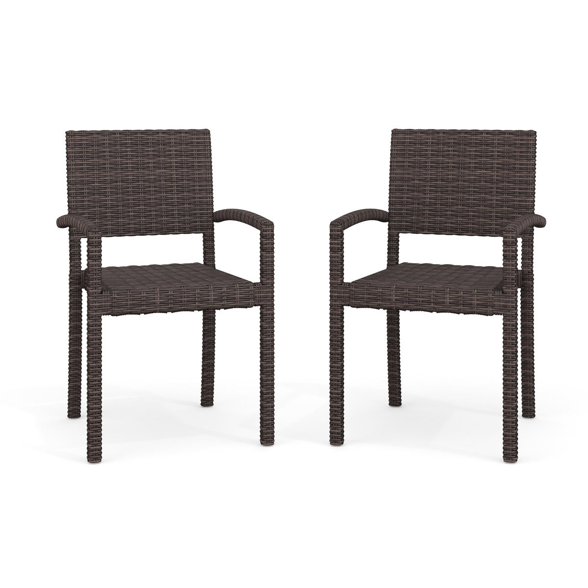 Brown |#| 2PK Outdoor Rattan Wicker Stackable Dining Armchairs - Brown