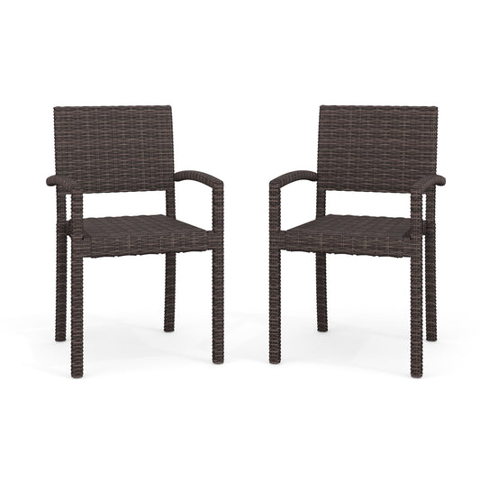 Bedford Set of 2 Indoor-Outdoor Stackable Patio Dining Armchairs in Rattan Wicker