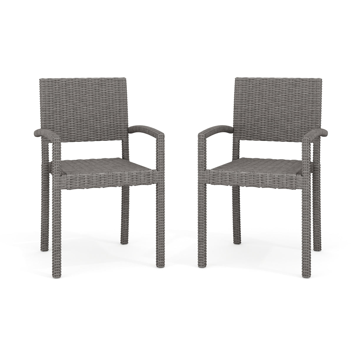 Gray |#| 2PK Outdoor Rattan Wicker Stackable Dining Armchairs - Gray
