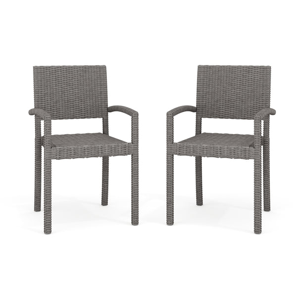 Gray |#| 2PK Outdoor Rattan Wicker Stackable Dining Armchairs - Gray
