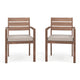 Brown |#| 2PK All-Weather Stacking Patio Dining Armchairs with Seat Cushions - Brown/Cream