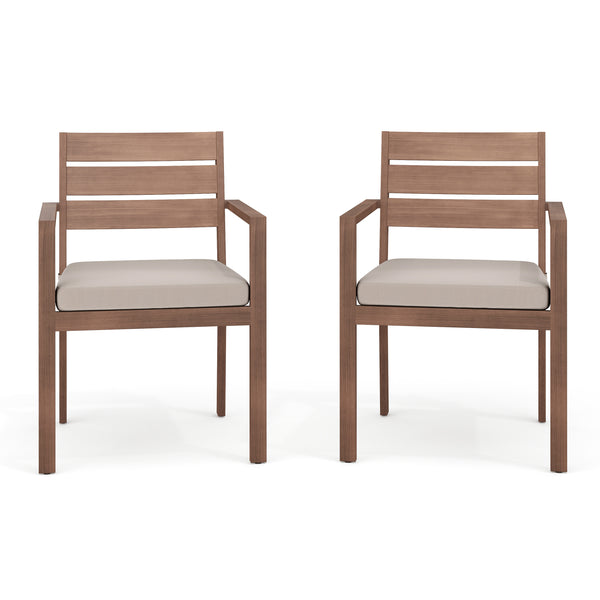 Brown |#| 2PK All-Weather Stacking Patio Dining Armchairs with Seat Cushions - Brown/Cream