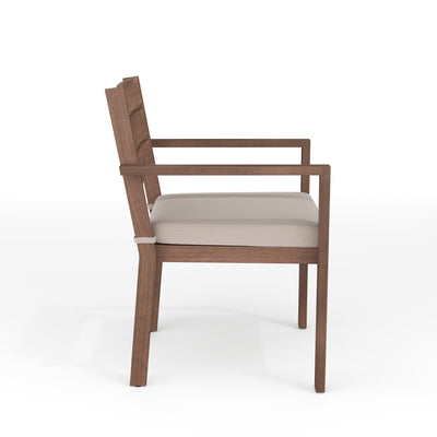 Bedford Set of 2 Indoor-Outdoor Stackable Patio Dining Armchairs with Brushed Woodgrain Aluminum Finish and All-Weather Seat Cushions - View 2
