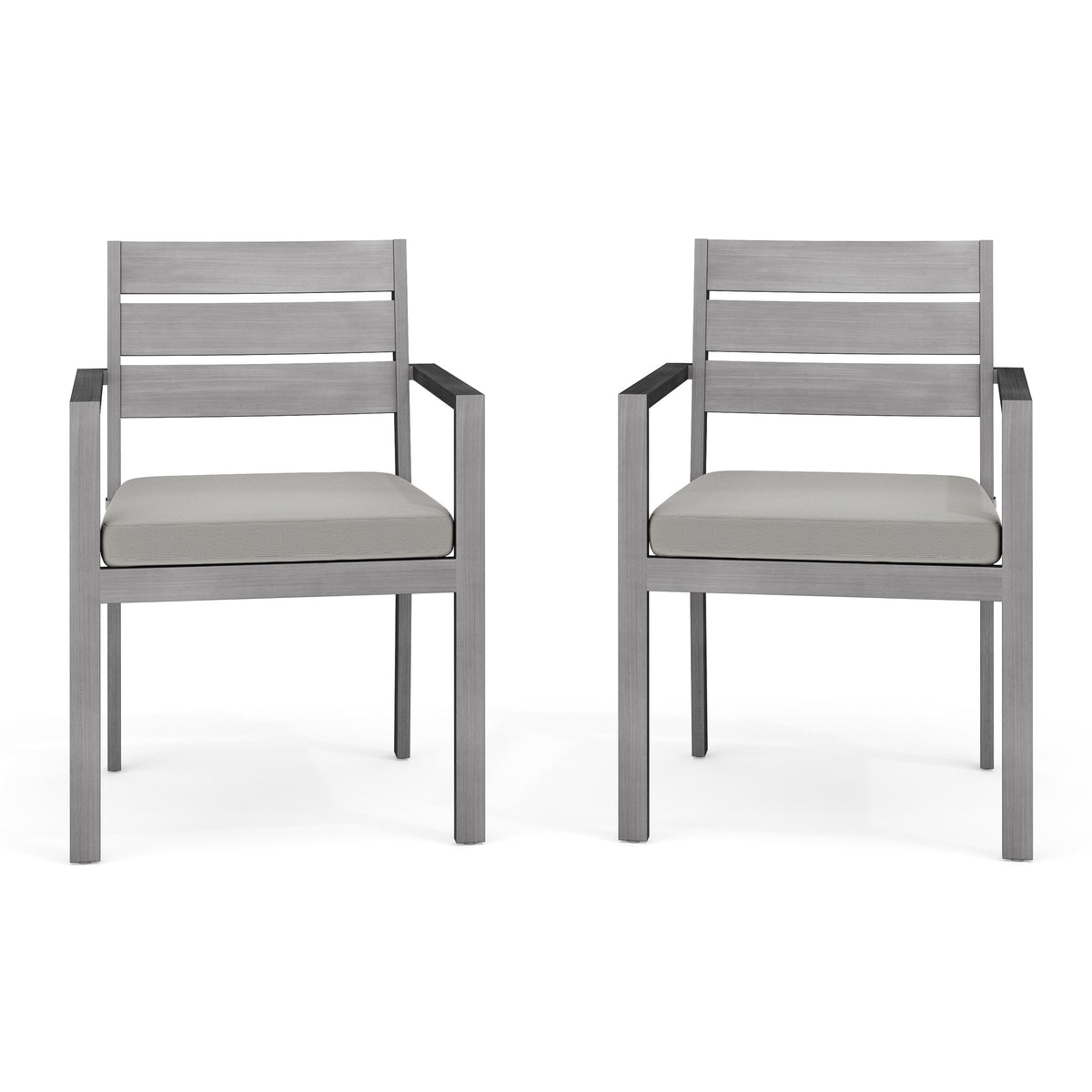 Gray |#| 2PK All-Weather Stacking Patio Dining Armchairs with Seat Cushions - Gray/Gray