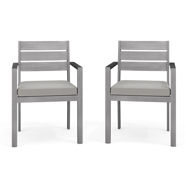 Gray |#| 2PK All-Weather Stacking Patio Dining Armchairs with Seat Cushions - Gray/Gray